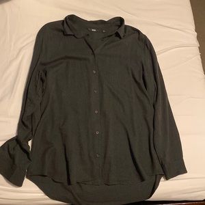 Dark Gray Rayon Button Down Blouse